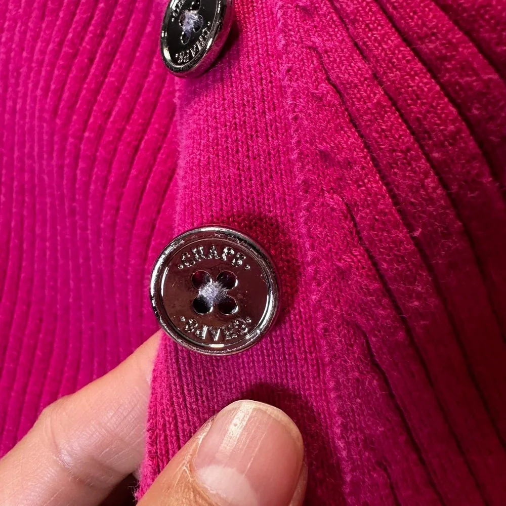 Chaps Pink Ribbed Crew‎ Neck Long Sleeve Sweater with Button Detail Size Medium